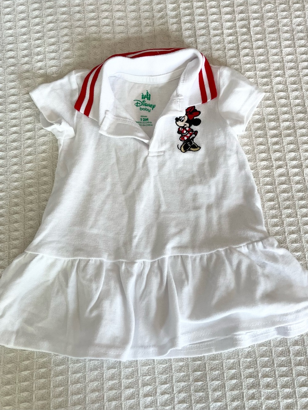 Disney White Polo Dress with Red Collar and Minnie Embroidery 12M